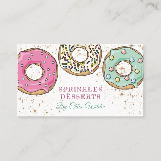 Tarjeta De Visita Panadería Baker Pink Green Sprinkle Donuts (Anverso)