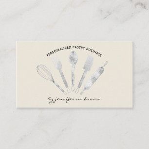 Tarjeta De Visita Panadería Casera Chef Pastelería Plata Beige Crema