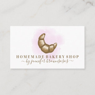 Tarjeta De Visita Panadería Casera Croissant Rosa Acuarela