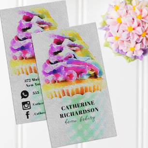 Tarjeta De Visita Panadería Casera Cupcake Arcoíris Artístico Acuare