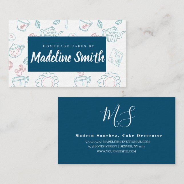 Tarjeta De Visita Panadería casera de té y pasteles (Anverso / Reverso)