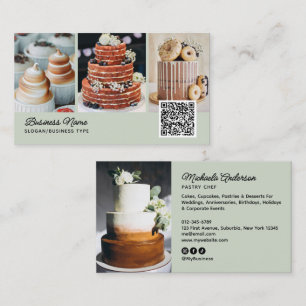 Tarjeta De Visita Panadería/Chef/Catering 4-Fotos Código QR Fuente M