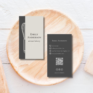 Tarjeta De Visita Panadería Chef Catering Gris Neutro Whisk Moderno
