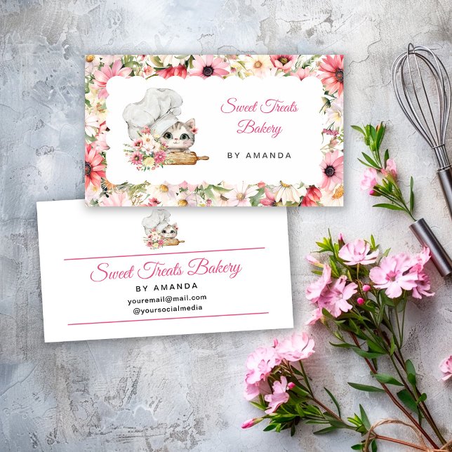 Tarjeta De Visita Panadería Chef Kitten Rosa (Subido por el creador)