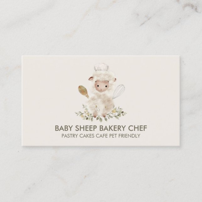 Tarjeta De Visita Panadería Chef Oveja Beige (Anverso)