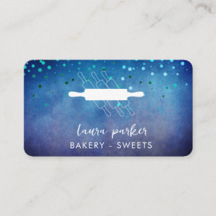 Tarjeta De Visita Panadería Chef Rolling Pin Blue Pastry Handmade