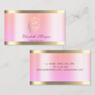 Tarjeta De Visita Panadería Chic Cupcake Gold Stripe Ombre