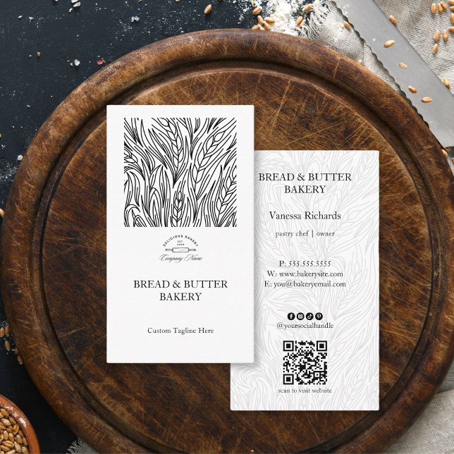 Tarjeta De Visita Panadería clásica elegante del patrón de trigo bla (Subido por el creador)