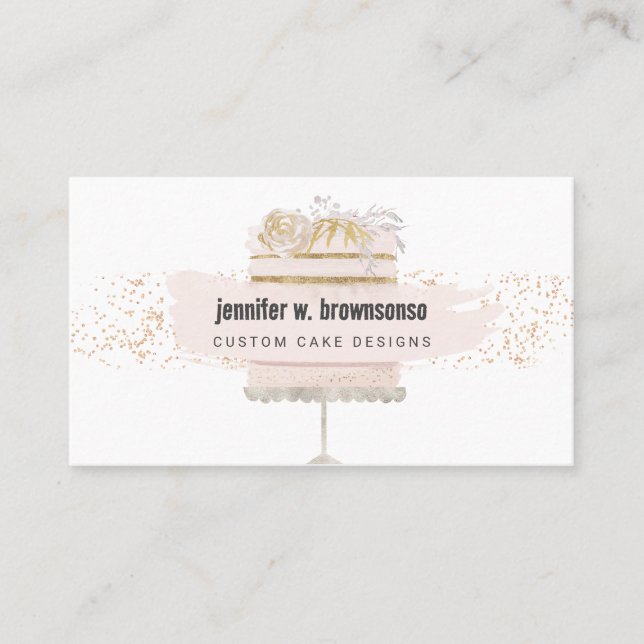 Tarjeta De Visita Panadería con flores de pastel y pastelería (Anverso)