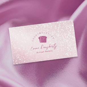 Tarjeta De Visita Panadería con logotipo de pan con brillo rosa