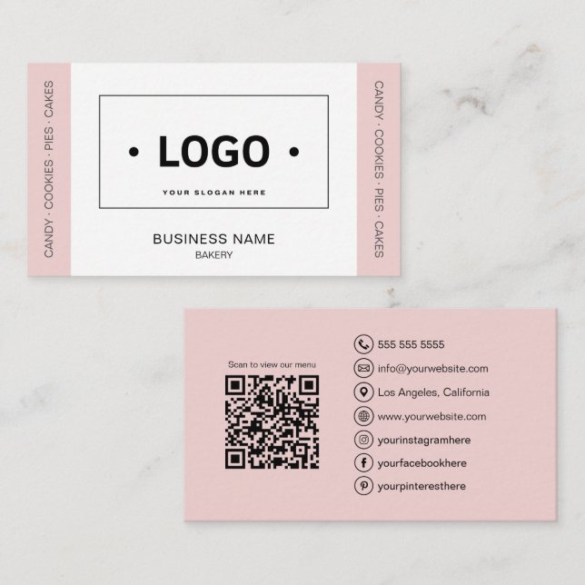 Tarjeta De Visita Panadería con logotipo rectangular personalizado (Anverso / Reverso)