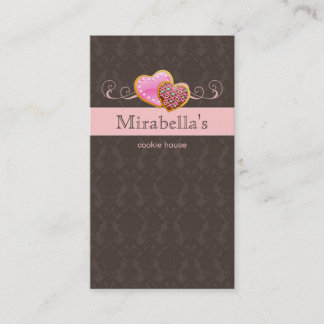 Tarjeta De Visita Panadería Cookie Cute Damask Swirl Pink Brown