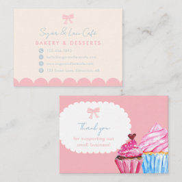 Tarjeta De Visita Panadería Coquette Lazo Rosa Azul Pastel Lindo