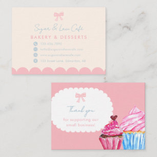 Tarjeta De Visita Panadería Coquette Lazo Rosa Azul Pastel Lindo