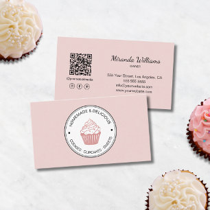 Tarjeta De Visita Panadería Cree su propio logotipo QR Rosa