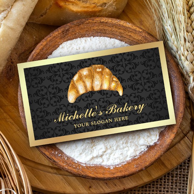 Tarjeta De Visita Panadería Croissant de Mantequilla de Oro Negro (Subido por el creador)