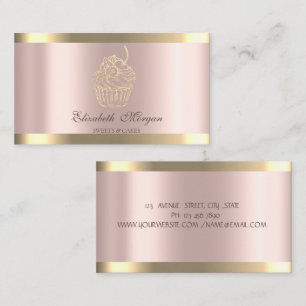 Tarjeta De Visita Panadería Cupcake Gold Stripe Rose Gold