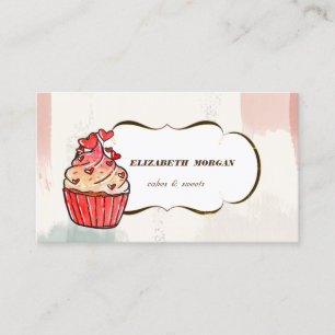 Tarjeta De Visita Panadería Cupcake Hearts, Pincelada de Pincel de A