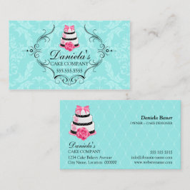 Tarjeta De Visita Panadería Damask Aqua Rosa