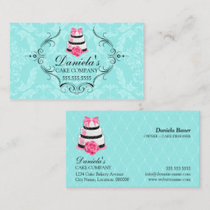 Tarjeta De Visita Panadería Damask Aqua Rosa