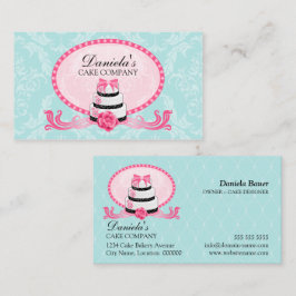Tarjeta De Visita Panadería Damask Aqua Rosa