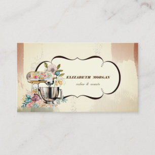 Tarjeta De Visita Panadería de Acuarela Pastelería Floral Mixer Retr