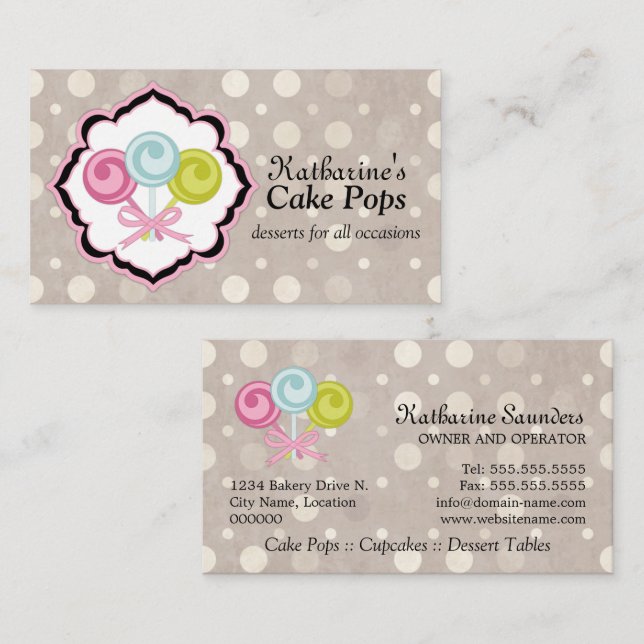 Tarjeta De Visita Panadería de Cake Pops (Anverso / Reverso)