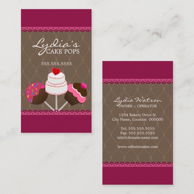 Tarjeta De Visita Panadería de Cake Pops (Anverso / Reverso)