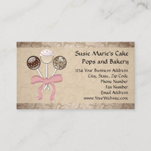 Tarjeta De Visita Panadería de Cake Pops de Elegante Damasco de Coco