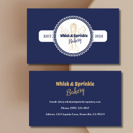 Tarjeta De Visita Panadería de cocina de Navy & Gold Whisk
