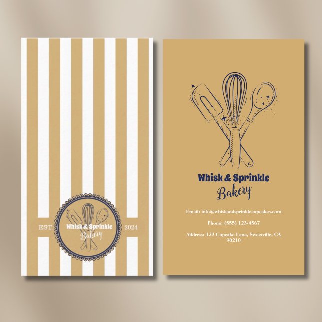 Tarjeta De Visita Panadería de cocina de Navy & Gold Whisk (Subido por el creador)