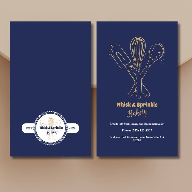 Tarjeta De Visita Panadería de cocina de Navy & Gold Whisk (Subido por el creador)