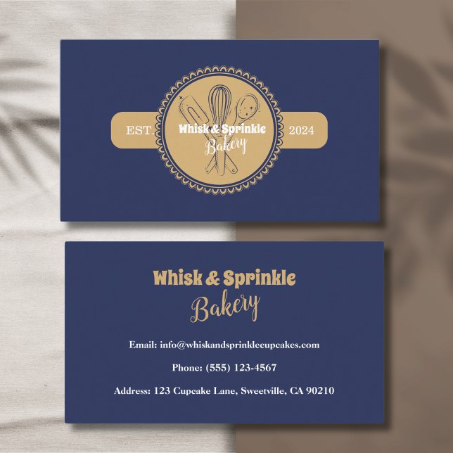 Tarjeta De Visita Panadería de cocina de Navy & Gold Whisk (Subido por el creador)