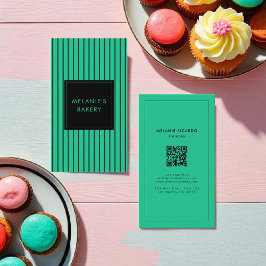Tarjeta De Visita Panadería de código QR de franjas de tosca verde m