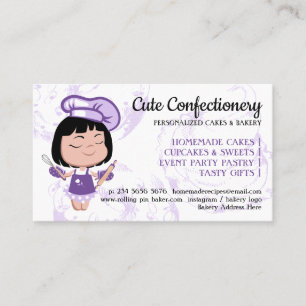 Tarjeta De Visita Panadería de confitería chica linda Chef de dibujo