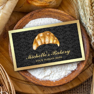 Tarjeta De Visita Panadería de Croissant de Mantequilla Oro Negro