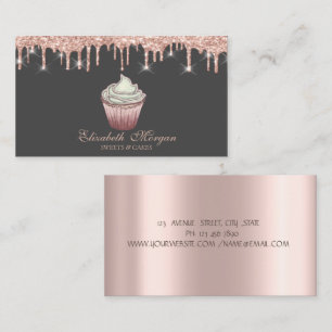 Tarjeta De Visita Panadería de Cupcake con Drips de Oro Rosa