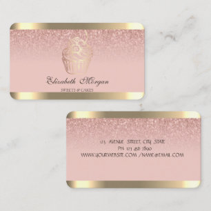 Tarjeta De Visita Panadería de Cupcake con Franja Dorada Rosa Dorado