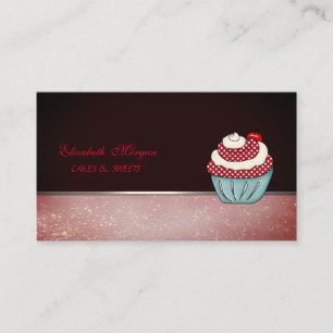 Tarjeta De Visita Panadería de Cupcake Elegante Adorable Cereza