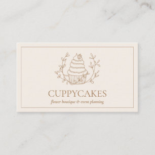 Tarjeta De Visita Panadería de Cupcake Floral de Marfil Chef Caterin