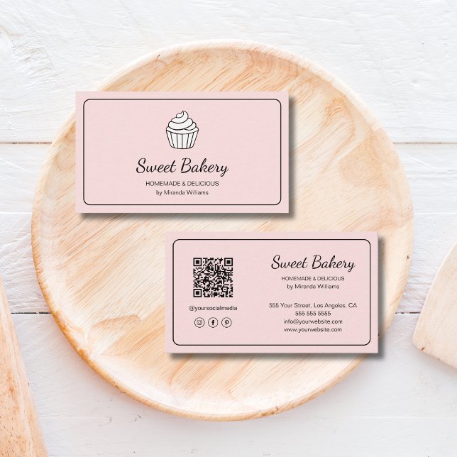 Tarjeta De Visita Panadería de Cupcake Moderna Rosa (Modern Cupcake Pink Bakery Business Card)