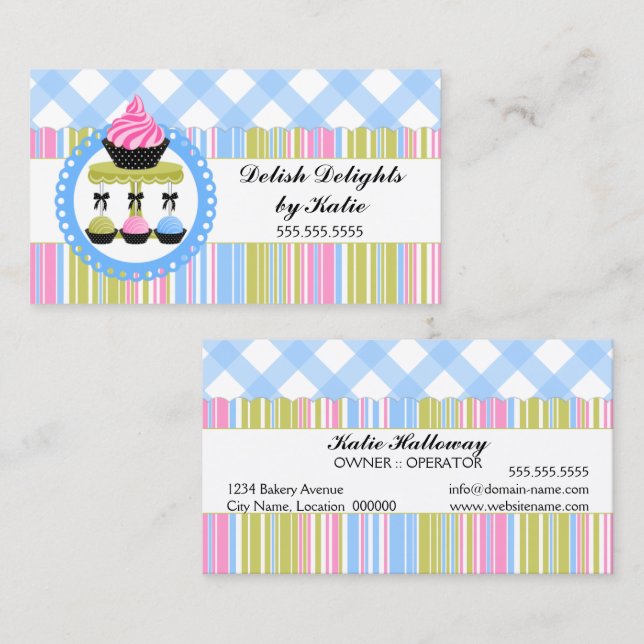 Tarjeta De Visita Panadería de Cupcake y Cake Pops (Anverso / Reverso)