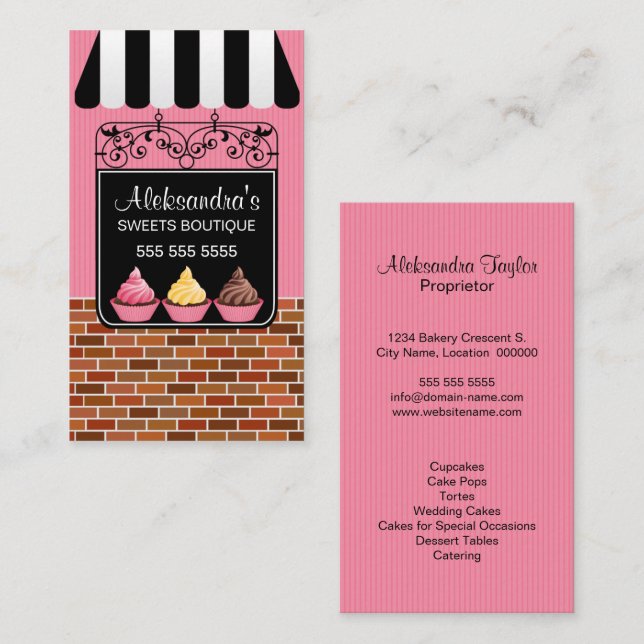 Tarjeta De Visita Panadería de Cupcakes Boutique (Anverso / Reverso)