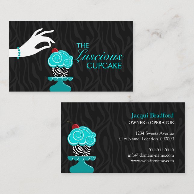 Tarjeta De Visita Panadería de Cupcakes Caprichosa Cebra (Anverso / Reverso)