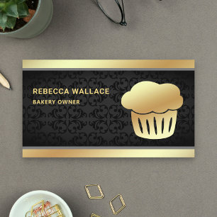 Tarjeta De Visita Panadería de Cupcakes Caseros de Damasco Negro con