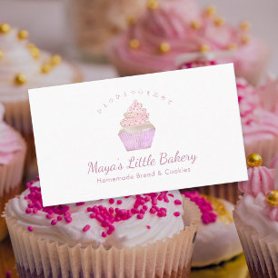 Tarjeta De Visita Panadería de Cupcakes de Acuarela Rosa