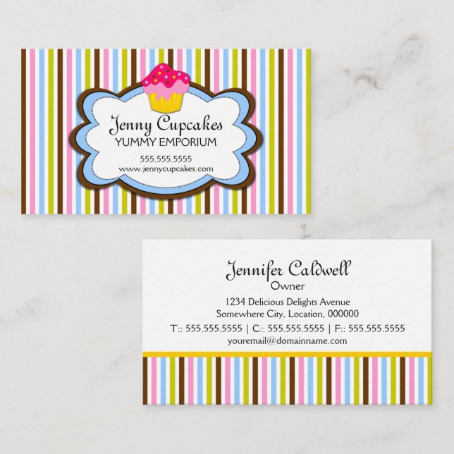 Tarjeta De Visita Panadería de Cupcakes de Moda (Anverso / Reverso)