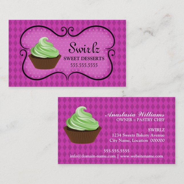 Tarjeta De Visita Panadería de Cupcakes Doodle Banner (Anverso / Reverso)