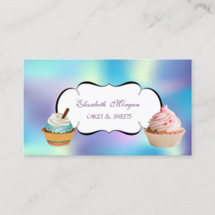 Tarjeta De Visita Panadería de cupcakes holográfica moderna linda ad