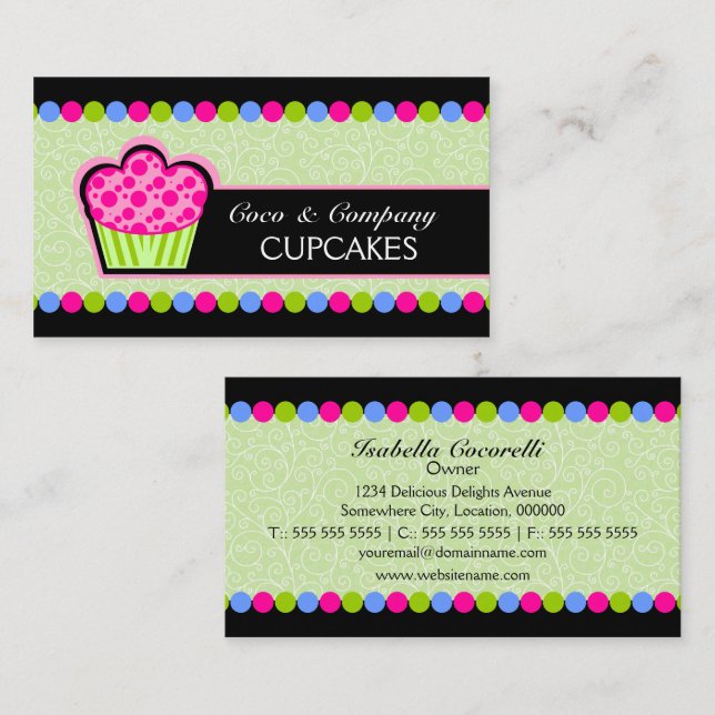 Tarjeta De Visita Panadería de Cupcakes Lindos (Anverso / Reverso)